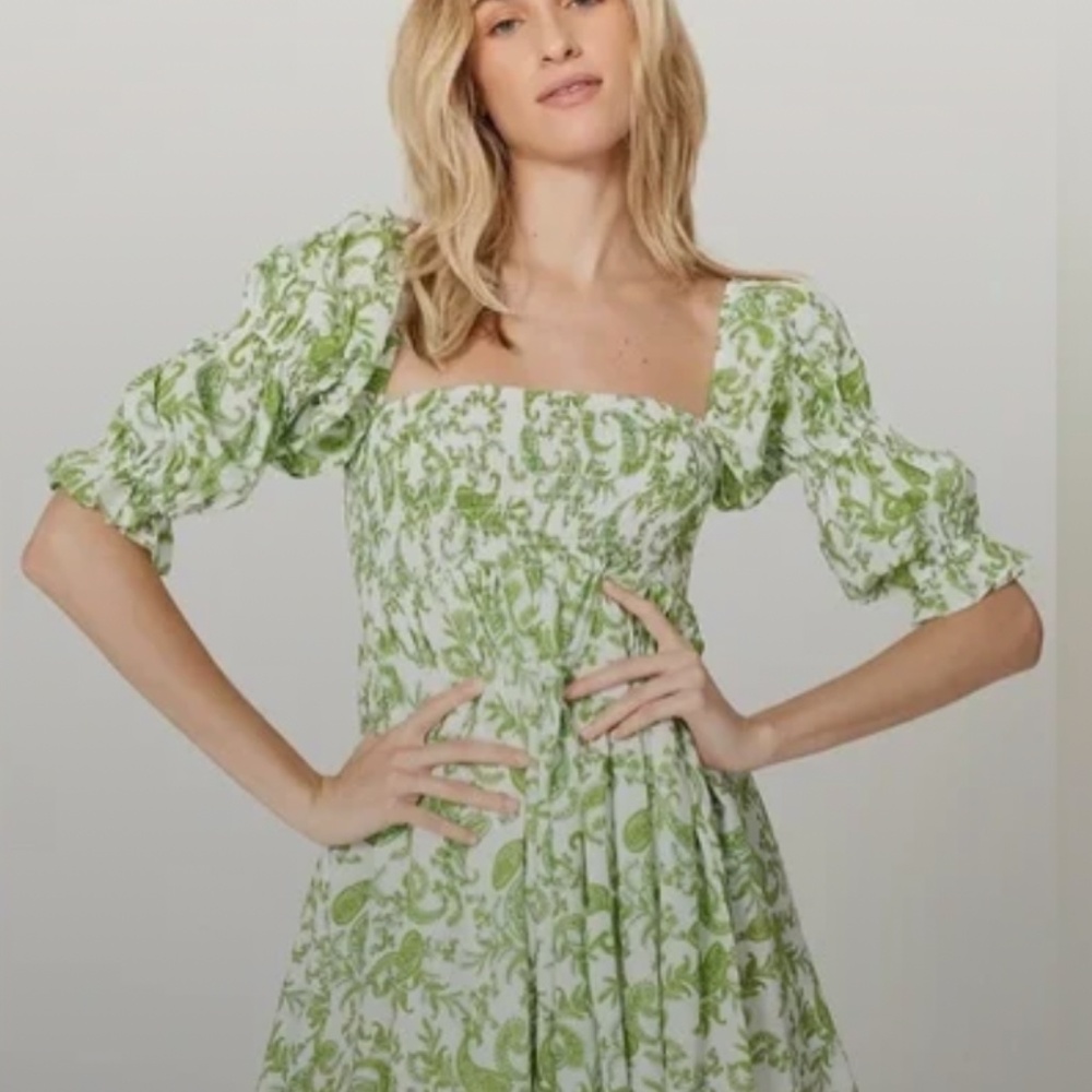 Misa Los Angeles | Green and White Zadie Dress NWT